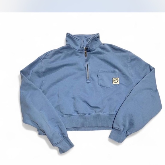 BDG Urban Outfitters Women’s XS Cropped Blue Sweatshirt 1/4 Zip Top - Picture 1 of 3